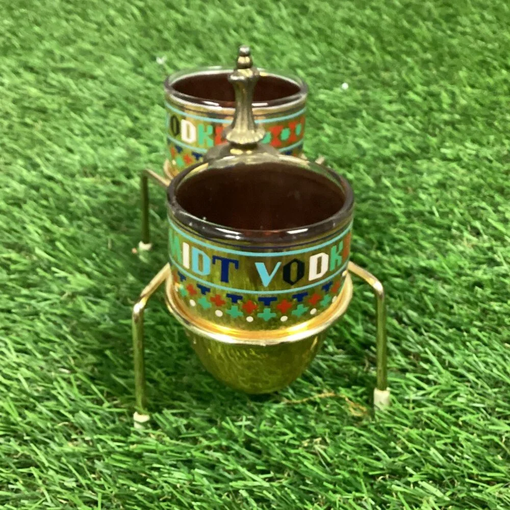 Vintage Wolfschmidt Vodka Charka Cups w/ Rack